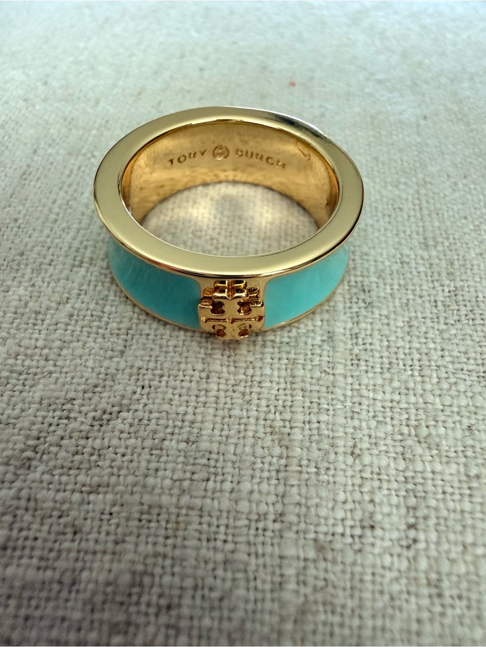 Tory Burch Gold-Tone Turquoise Enamel Logo Band